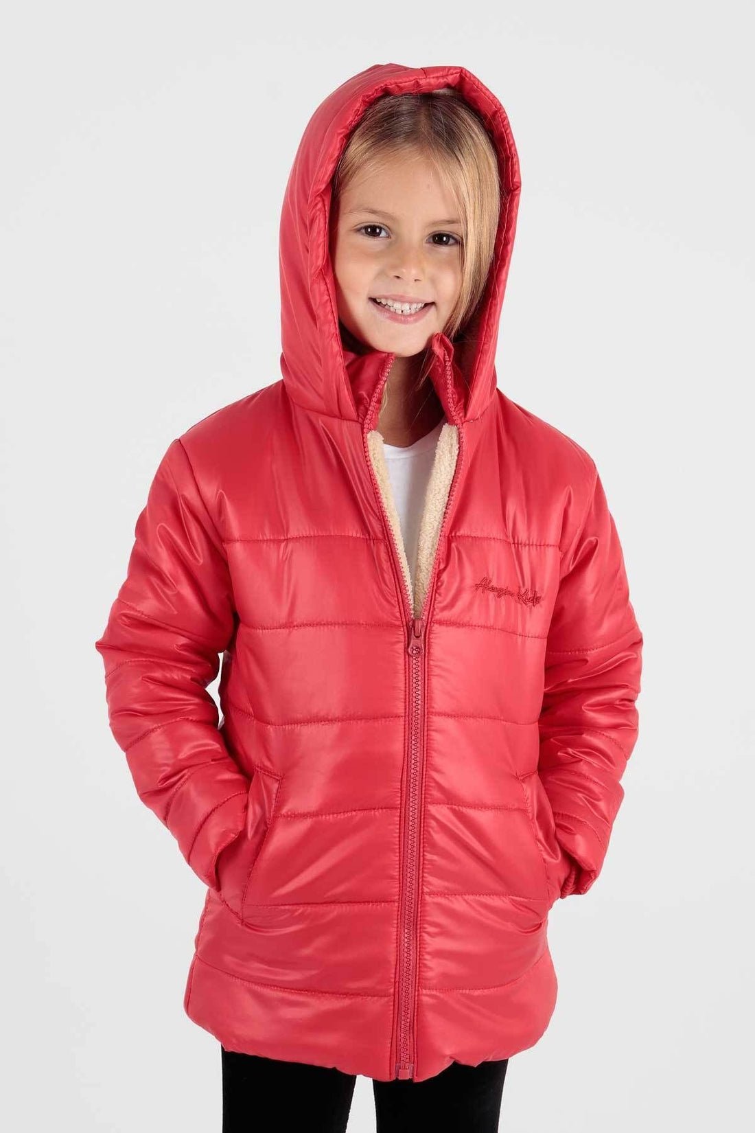 Girls' Casual Bomber Jacket - Long Sleeves - Zippered with Hood - Faux Fur Lining - Justyol