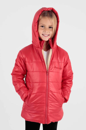 Girls' Casual Bomber Jacket - Long Sleeves - Zippered with Hood - Faux Fur Lining - Justyol
