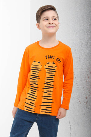 %100 pamuklu uzun kollu paws up baskili erkek çocuk tshirt - Justyol