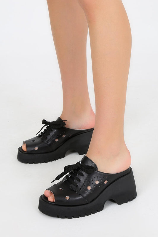 CASSİDOSHOES Deri Eva Taban Siyah Kadın Terlik - 46635 - Justyol