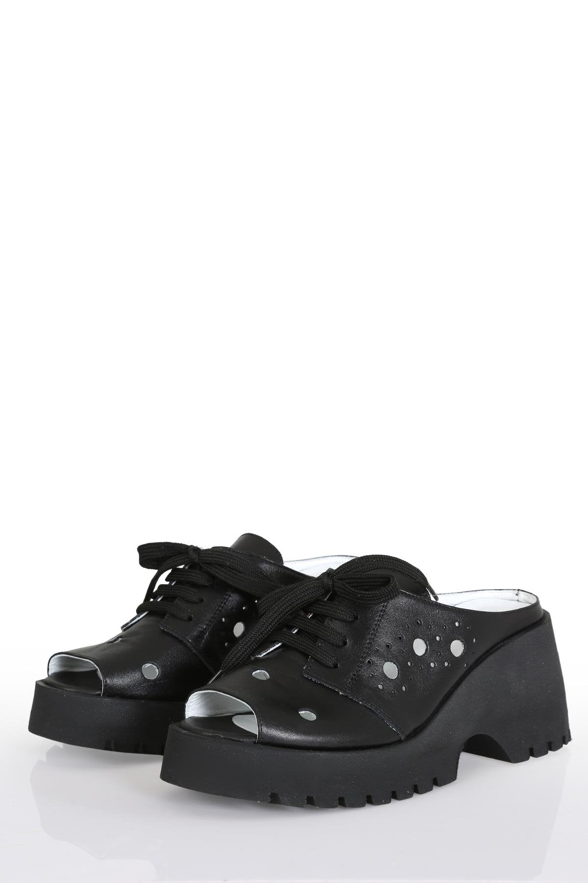 CASSİDOSHOES Deri Eva Taban Siyah Kadın Terlik - 46635 - Justyol