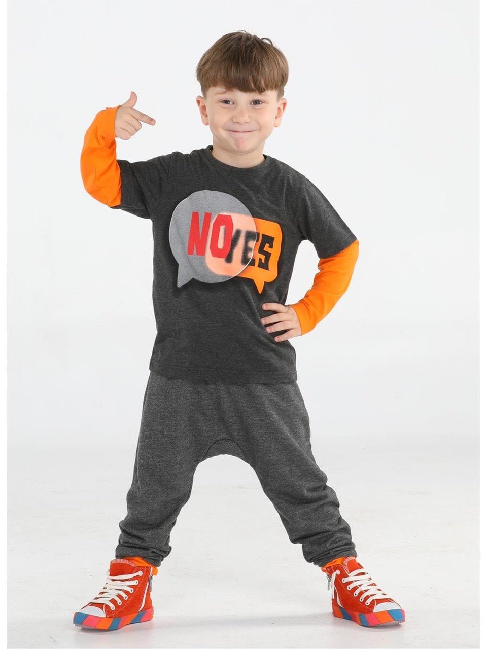 Yes No Antrasit Baggy Pantolon + T-shirt Takım - Justyol