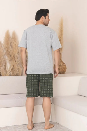 büyük beden pamuklu cepli kisa kollu şortlu erkek pijama takimi - Justyol