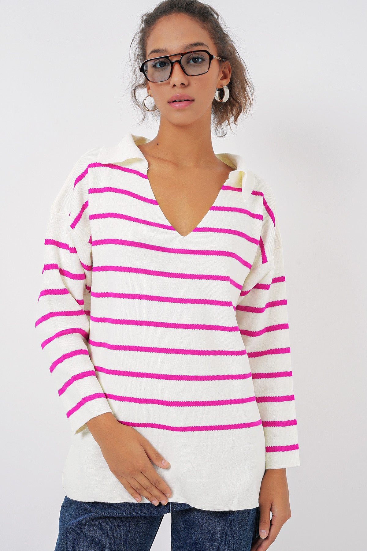 15778 çizgili oversize kazak - Justyol