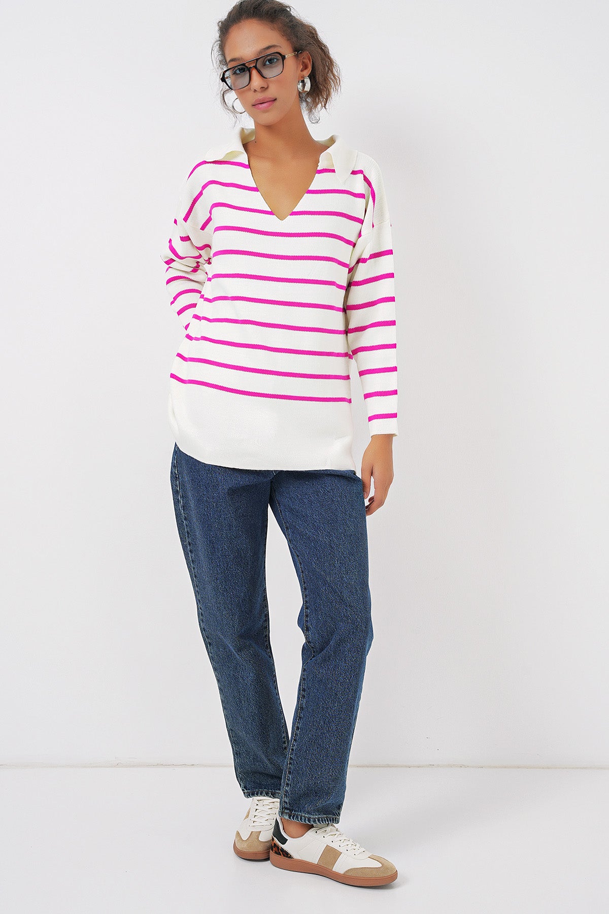 15778 çizgili oversize kazak - Justyol
