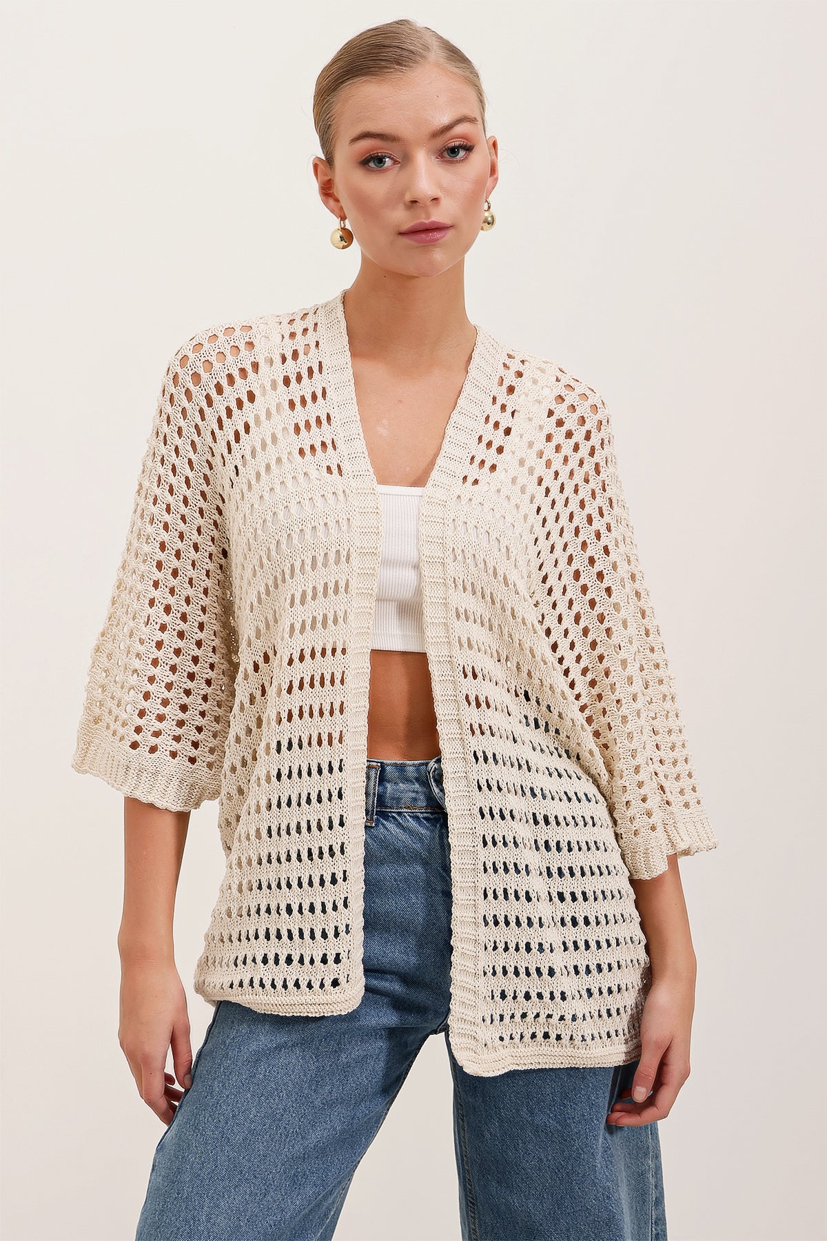 15855 ajurlu/delikli oversize hirka - Justyol