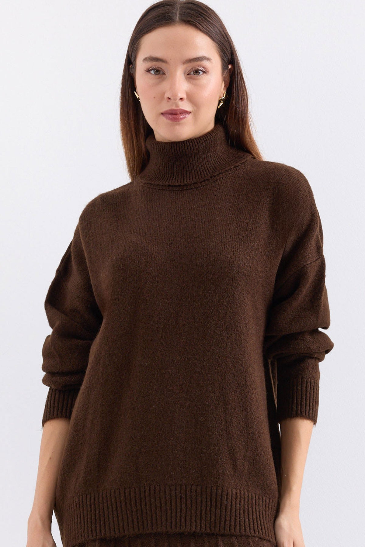 15917 kadin balikçi yaka oversize triko kazak - Justyol