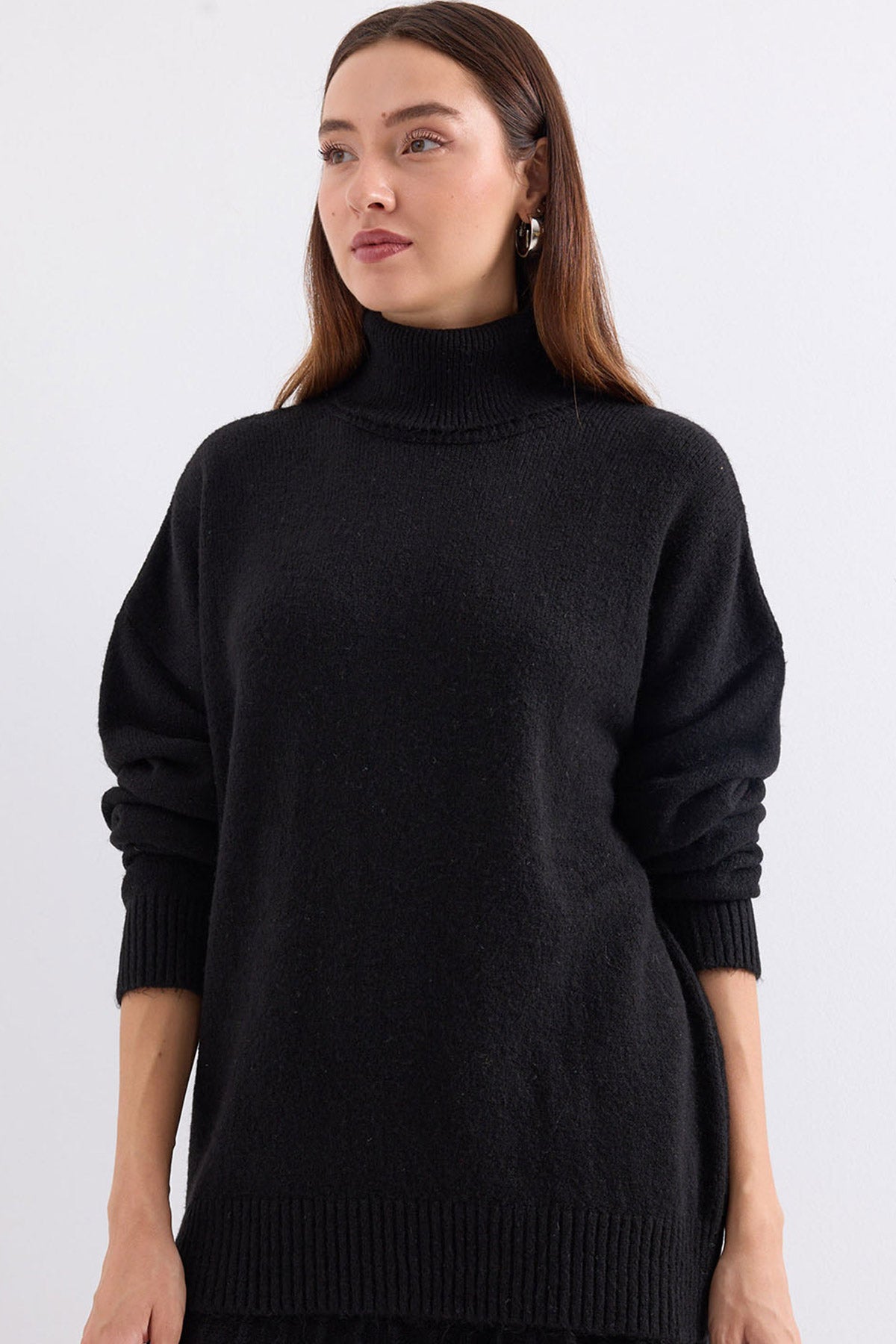 15917 kadin balikçi yaka oversize triko kazak - Justyol