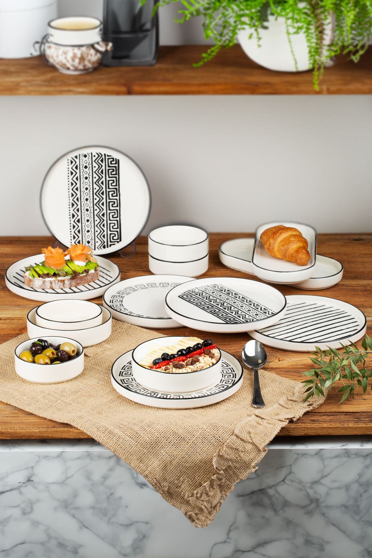 14 Parça 6 Kişilik Stackable Sio Savior Kahvaltı Takımı - Lüx Kahvaltılık Sunum Seti Tabağı - Justyol