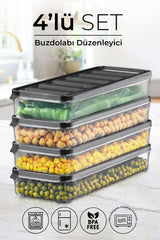 4 lü 1000 ml Buzdolabı ve Mikrodalga Saklama Kabı - Buzdolabı Organizeri Saklama Kutusu - Justyol