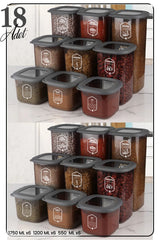 18'li Silikon Kapaklı Etiketli Kare Erzak Saklama Kabı Seti X6(550ML - 1200ML - 1750 ML) Hava Almaz - Justyol