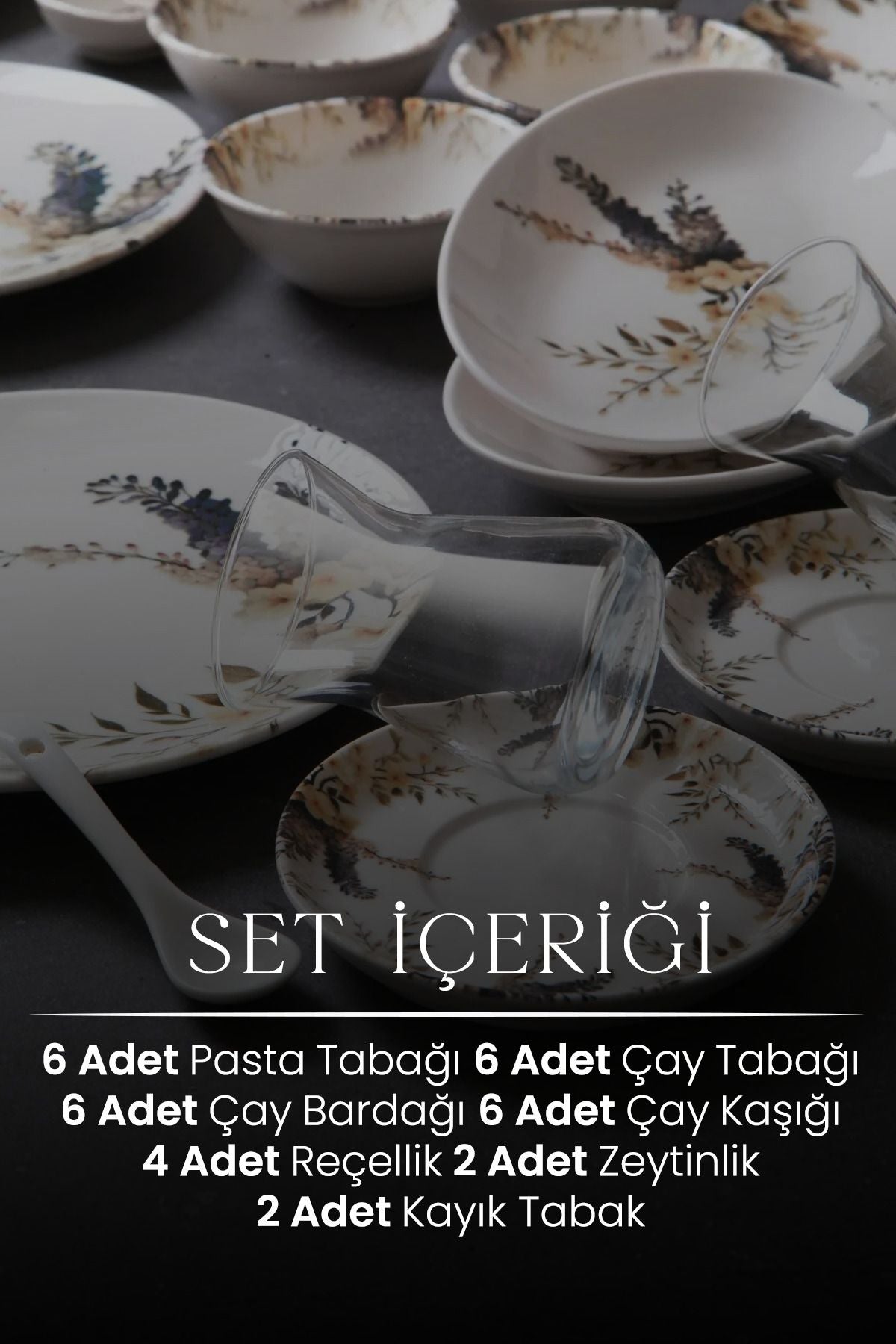 32 Parça 6 Kişilik Kır Çiçeği Porselen Kahvaltı Takımı New Bone - Justyol