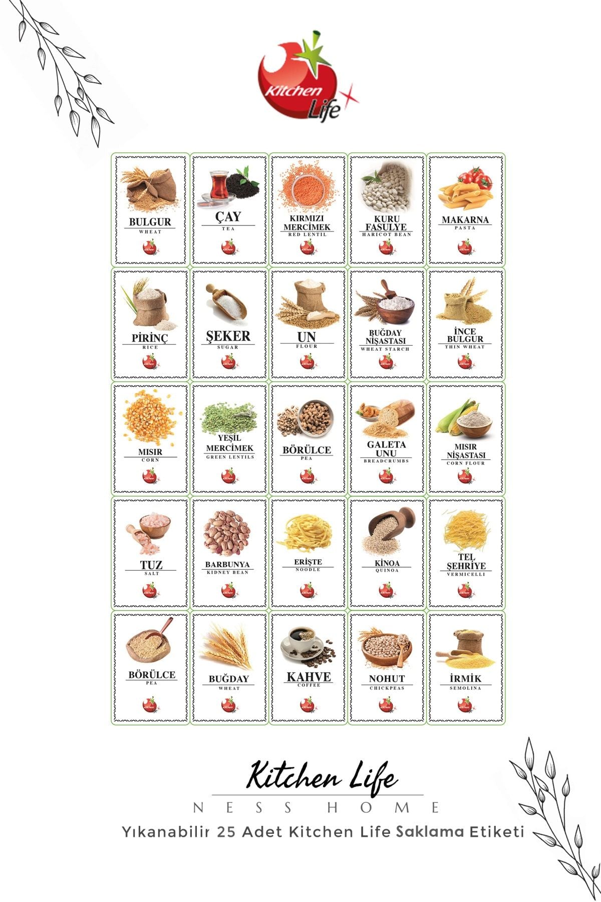 25 Adet Yıkanabilir Saklama Kabı Etiketi - Stickerı - Justyol
