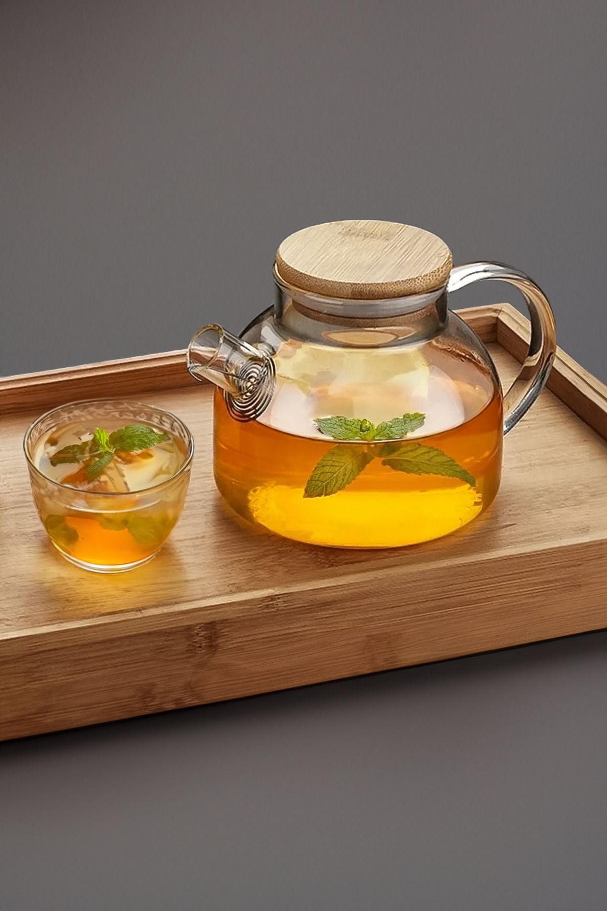 1000 ML Bambu Kapaklı Isıya Dayanıklı Borosilikat Bitki Çayı Demliği 1 LT - Justyol