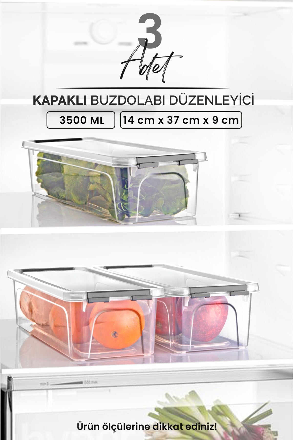 3'lü Kilitli Kapaklı Buzdolabı Düzenleyici Seti - Dolap Düzenleyici - Saklama Kabı Kutusu 3500 ML - Justyol