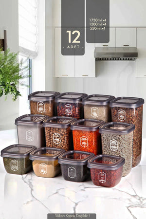 Set de 12 boites carrés pour le stockage des aliments avec étiquettes X4 (550 ml - 1200 ml - 1750 ml) avec couvercles hermétiques - Justyol