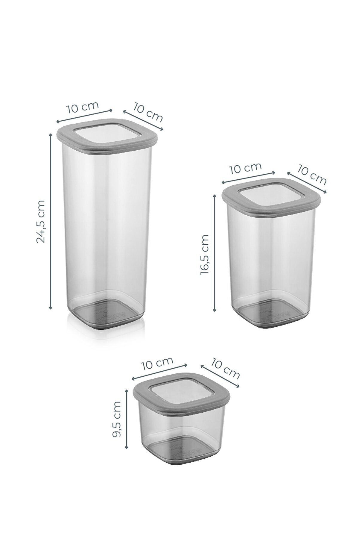 18'li Silikon Kapaklı Etiketli Kare Erzak Saklama Kabı Seti X6(550ML - 1200ML - 1750 ML) Hava Almaz - Justyol