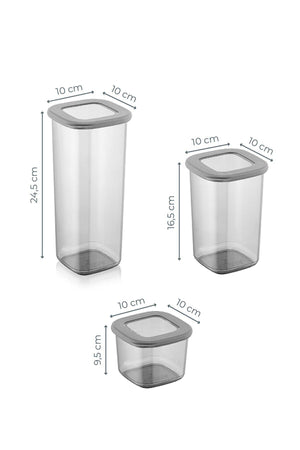 18'li Silikon Kapaklı Etiketli Kare Erzak Saklama Kabı Seti X6(550ML - 1200ML - 1750 ML) Hava Almaz - Justyol