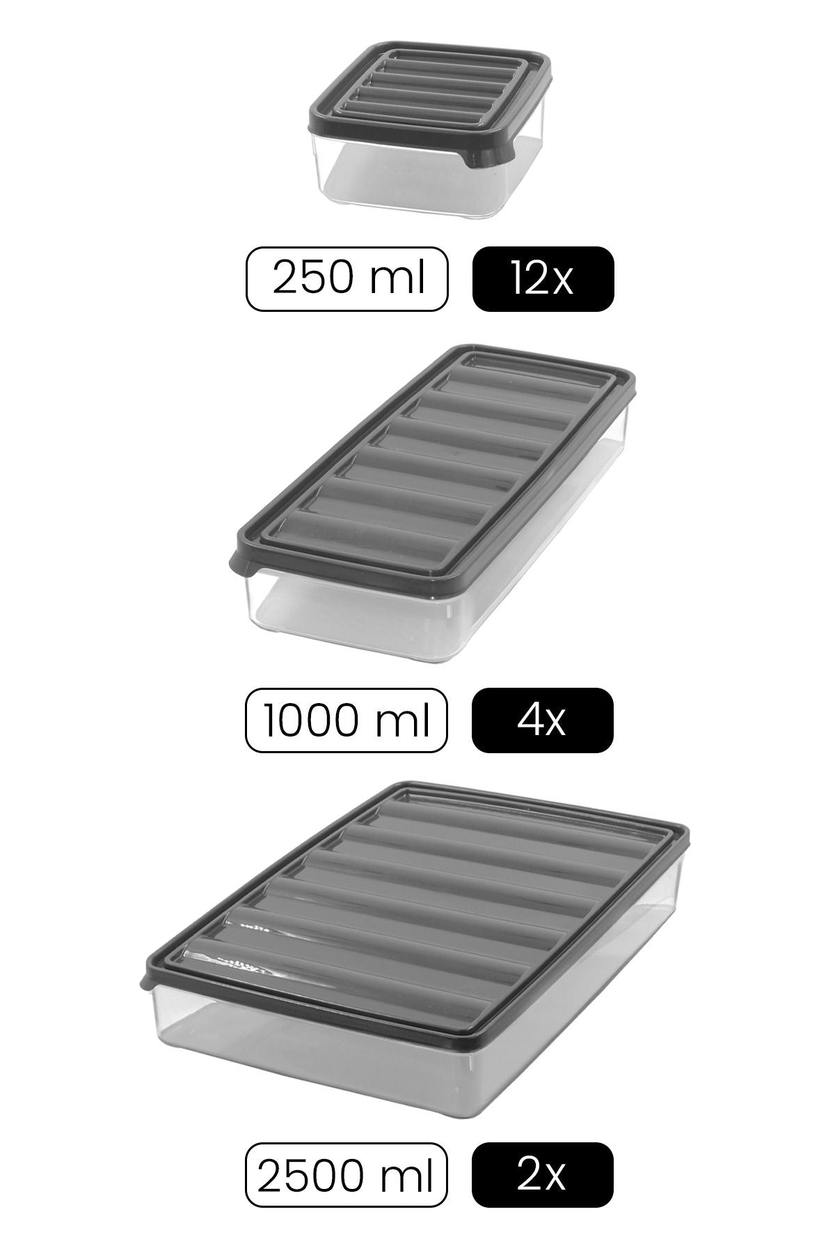 18 li Buzdolabı ve Mikrodalga Saklama Kabı - Buzdolabı Organizeri ( 250ml x12 1000ml x4 2500mlx2 ) - Justyol