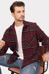 Bordo Sarı Çizgili Oversize Kalın Oduncu Gömlek - 20345 - Justyol