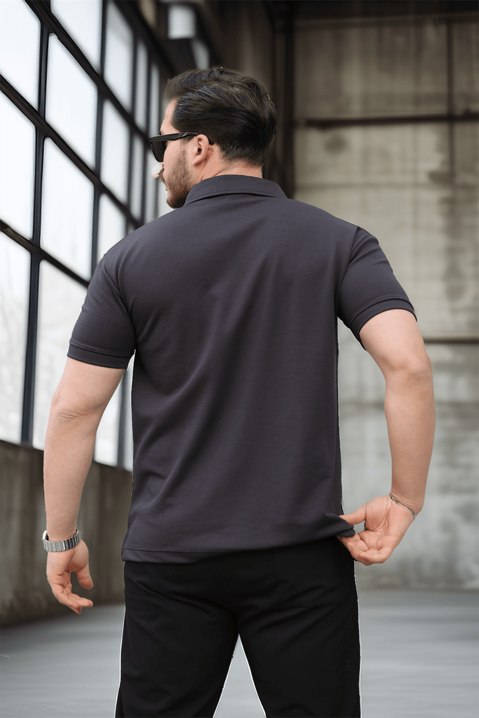 yarim fermuar tek cepli erkek t-shirt - Justyol