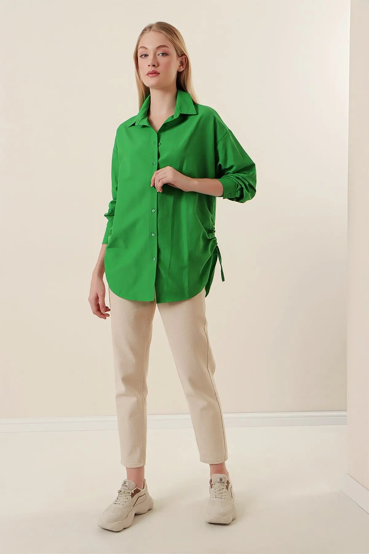 20132 ip büzgülü oversize gömlek - Justyol