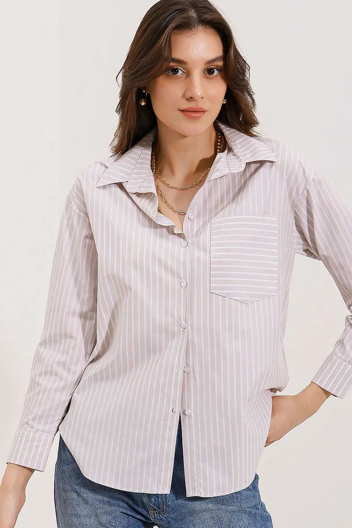 20205 çizgili oversize gömlek - Justyol