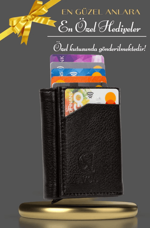 Porte - cartes en cuir vegan noir avec compartiment pour billets et mécanisme coulissant - Justyol