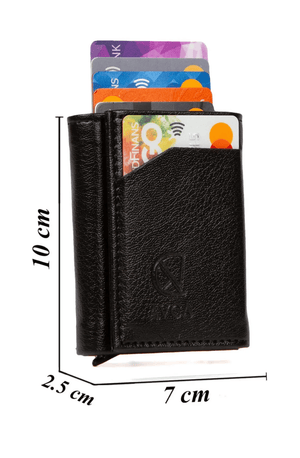 Porte - cartes en cuir vegan noir avec compartiment pour billets et mécanisme coulissant - Justyol