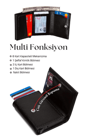 Porte - cartes en cuir vegan noir avec compartiment pour billets et mécanisme coulissant - Justyol