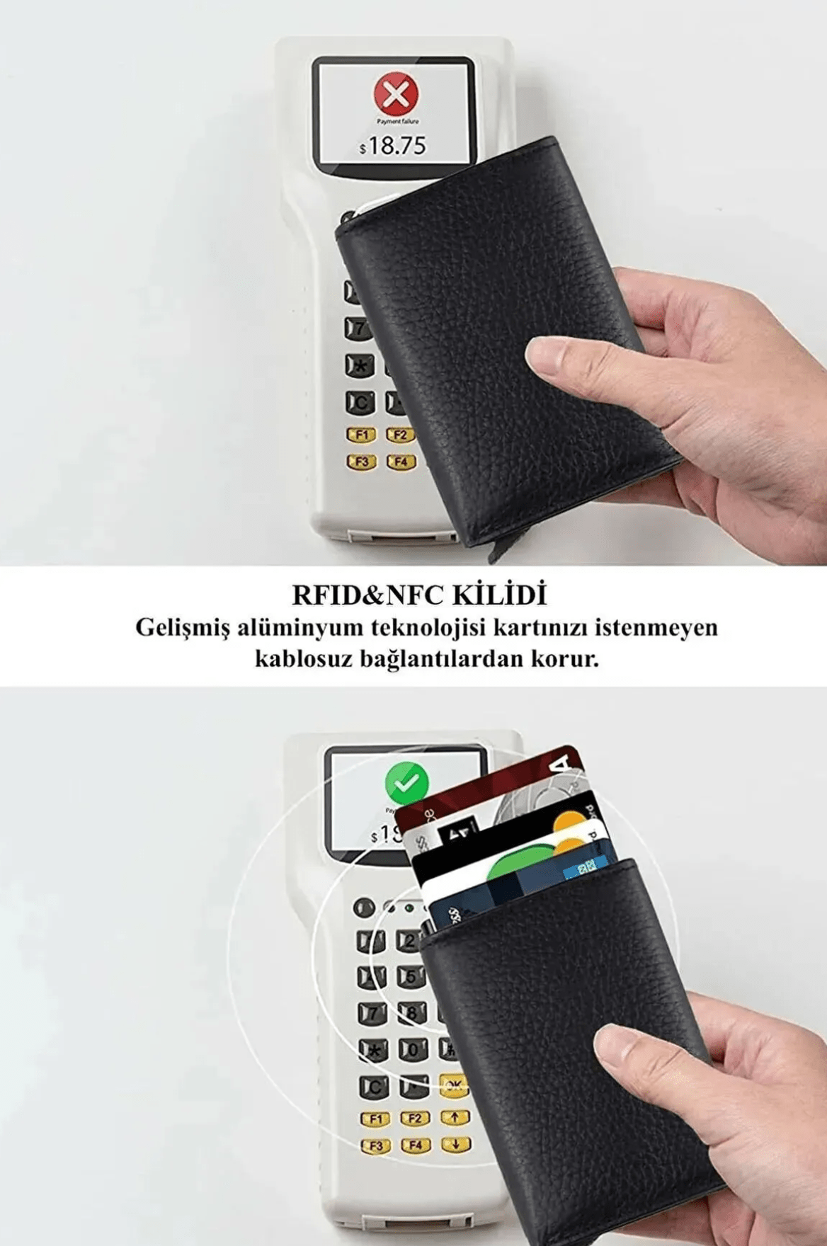 Porte - cartes en cuir vegan noir avec compartiment pour billets et mécanisme coulissant - Justyol