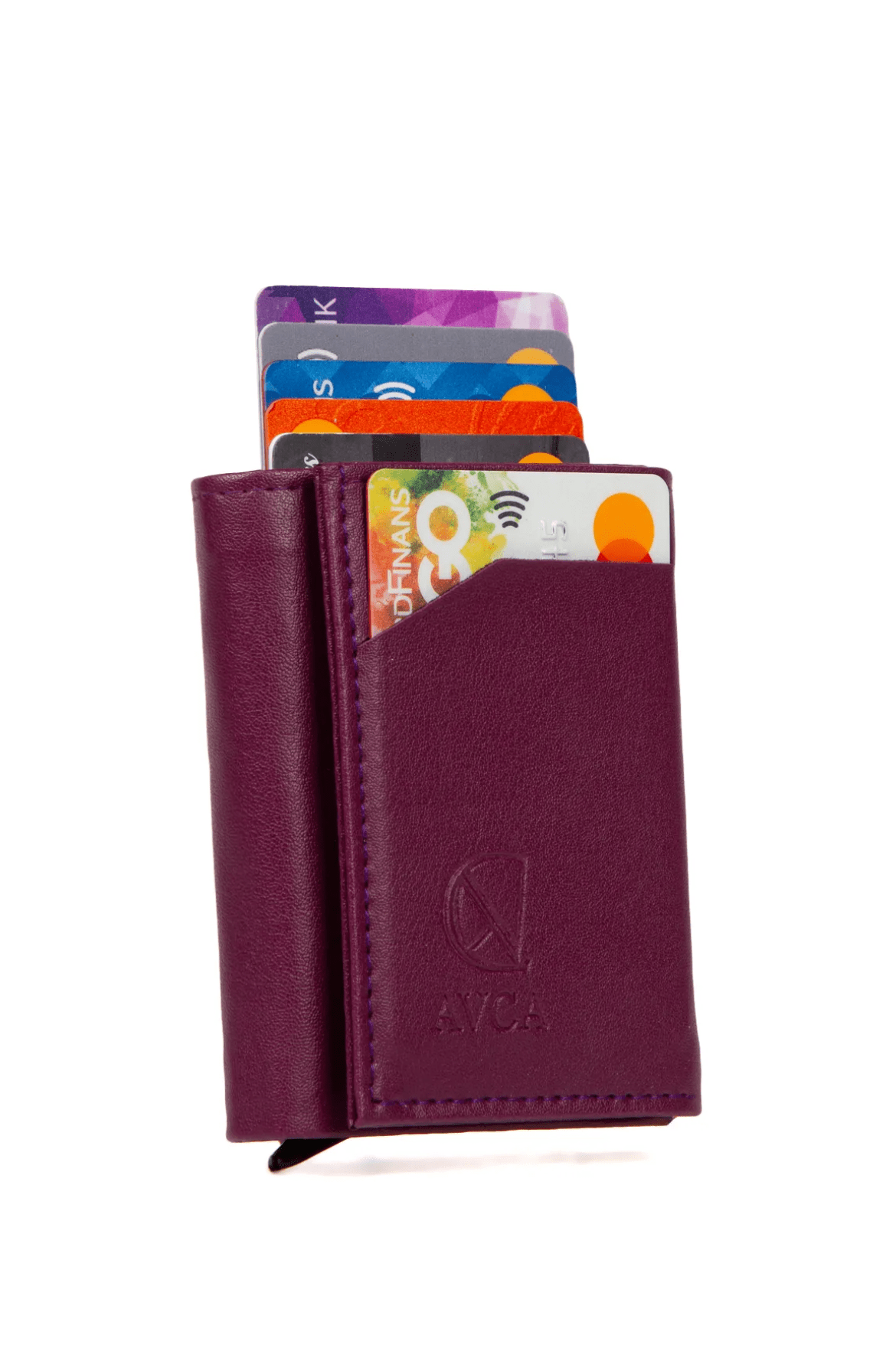 Porte - cartes en cuir vegan noir avec compartiment pour billets et mécanisme coulissant - Justyol