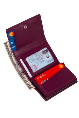 Porte - cartes en cuir vegan noir avec compartiment pour billets et mécanisme coulissant - Justyol