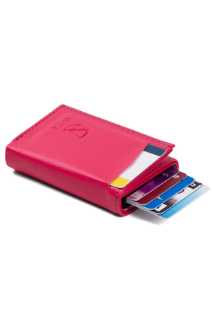 Porte - cartes en cuir vegan noir avec compartiment pour billets et mécanisme coulissant - Justyol