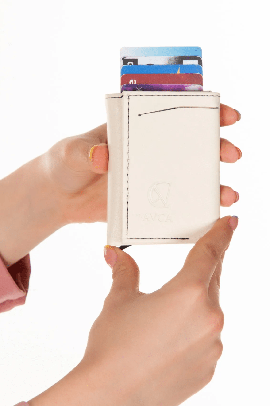 Porte - cartes en cuir vegan noir avec compartiment pour billets et mécanisme coulissant - Justyol