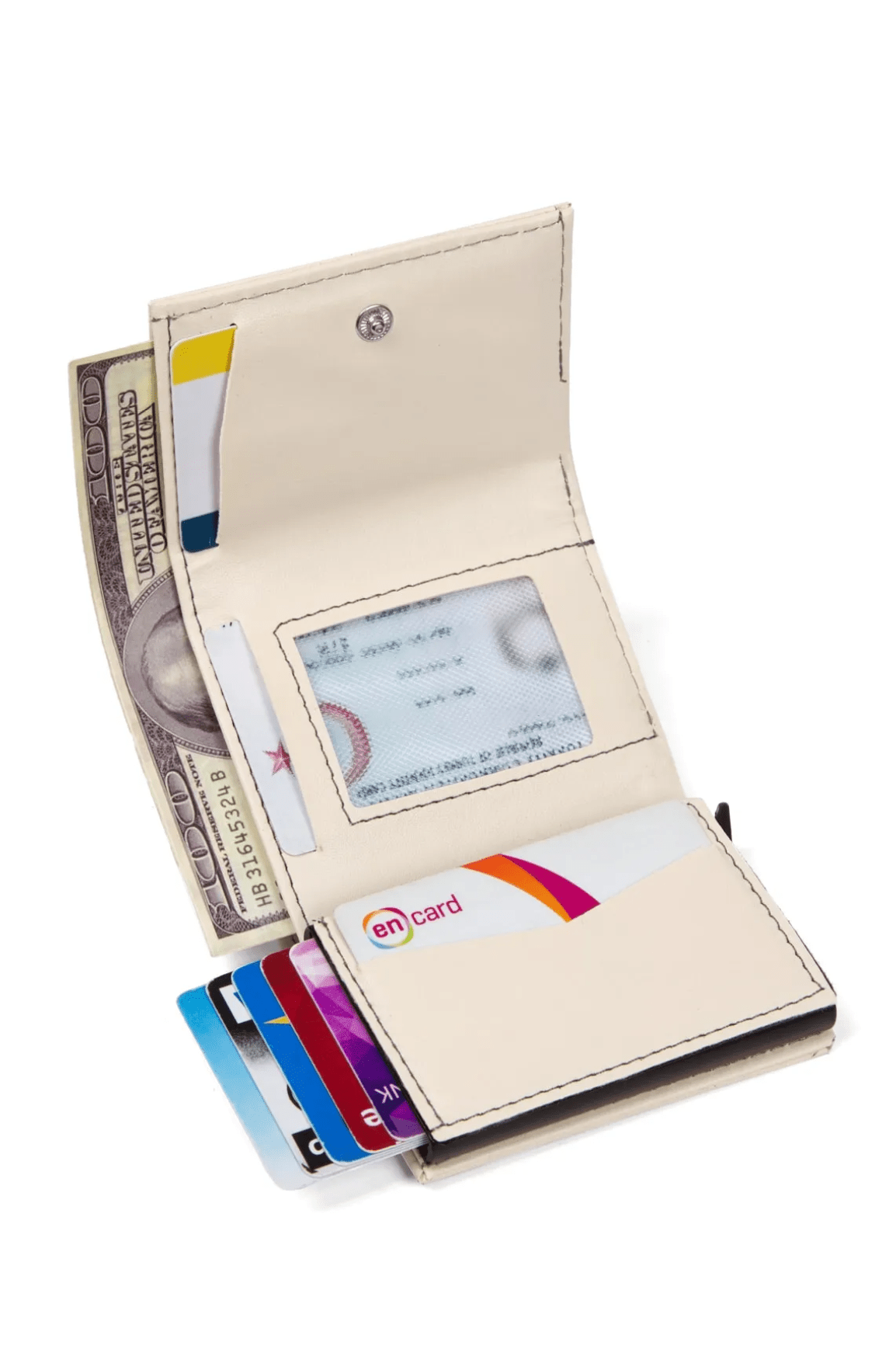 Porte - cartes en cuir vegan noir avec compartiment pour billets et mécanisme coulissant - Justyol