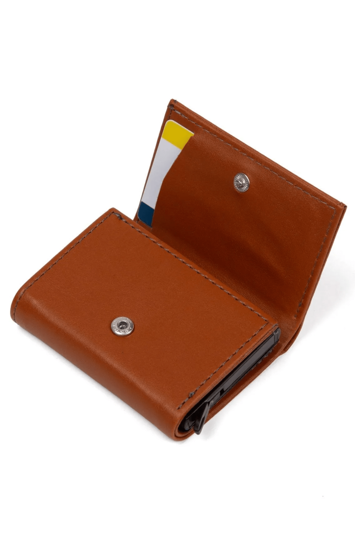 Porte - cartes en cuir vegan noir avec compartiment pour billets et mécanisme coulissant - Justyol