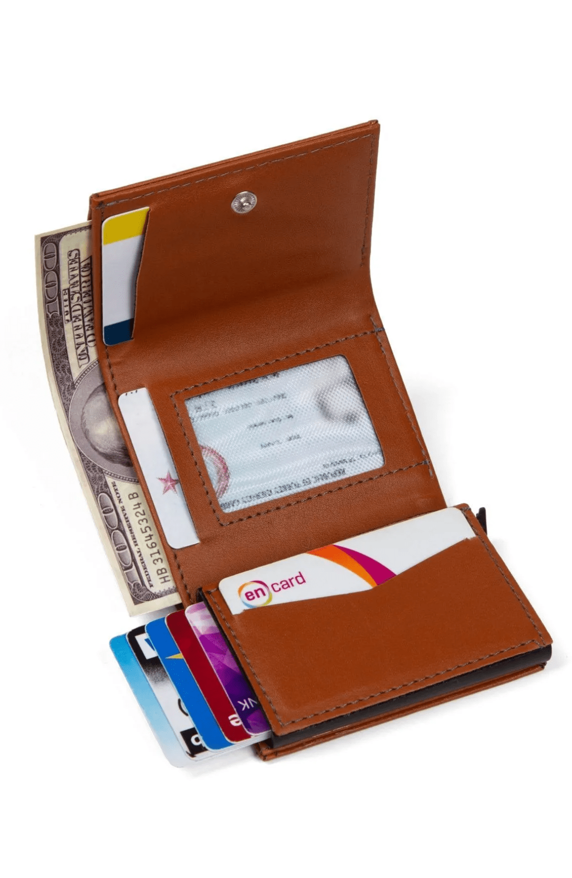 Porte - cartes en cuir vegan noir avec compartiment pour billets et mécanisme coulissant - Justyol
