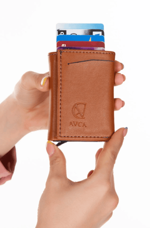 Porte - cartes en cuir vegan noir avec compartiment pour billets et mécanisme coulissant - Justyol