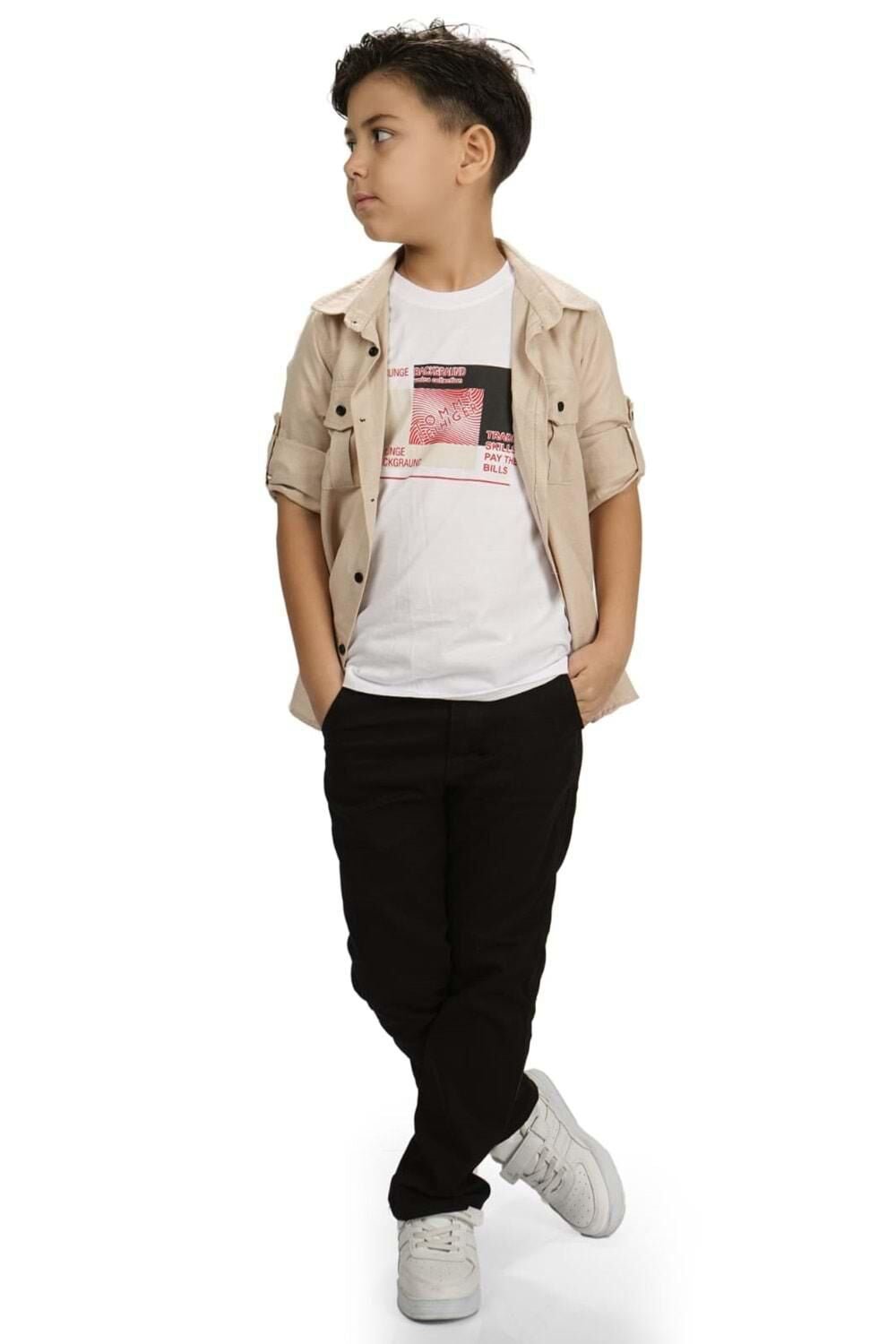 Boys' casual set - 3 pieces "shirt + trousers + t-shirt" - MNK175 - Justyol