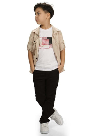 Boys' casual set - 3 pieces "shirt + trousers + t-shirt" - MNK175 - Justyol