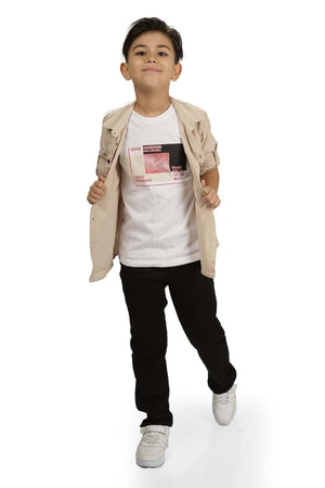 Boys' casual set - 3 pieces "shirt + trousers + t-shirt" - MNK175 - Justyol