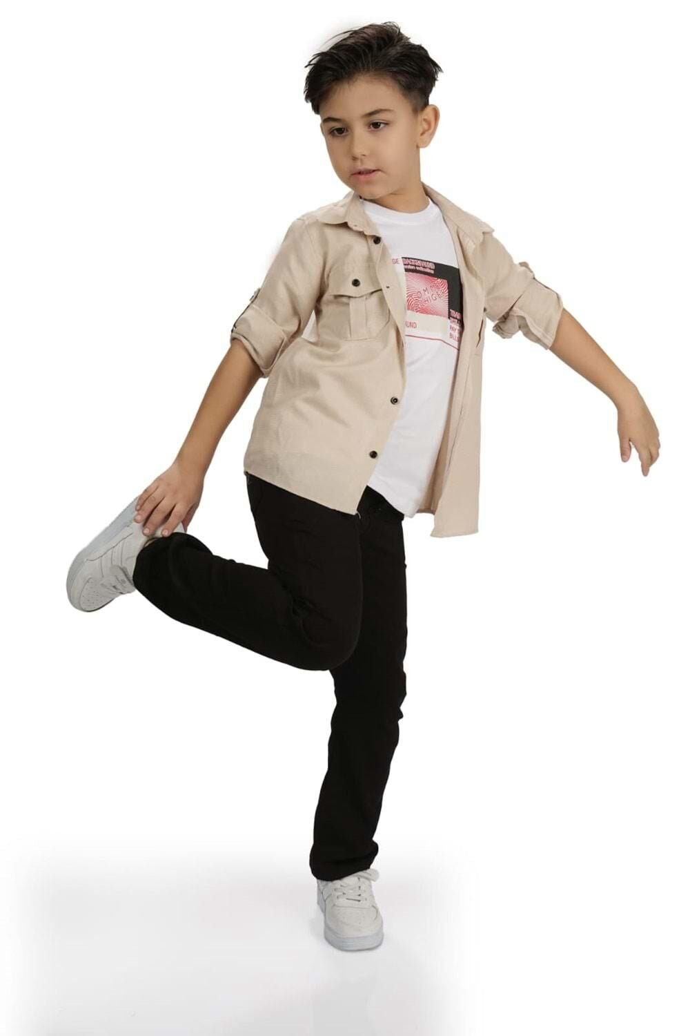 Boys' casual set - 3 pieces "shirt + trousers + t-shirt" - MNK175 - Justyol