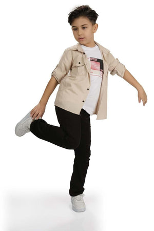 Boys' casual set - 3 pieces "shirt + trousers + t-shirt" - MNK175 - Justyol