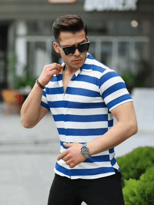 Çizgili Pamuk Örme Premium Fit Gömlek - Justyol