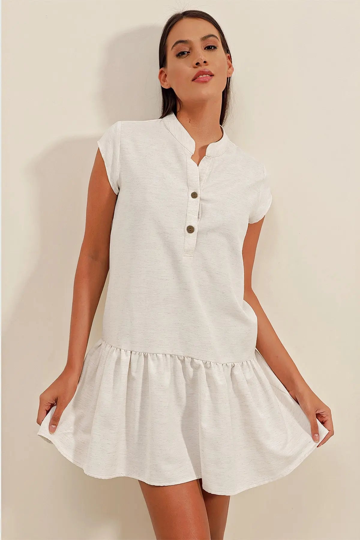 2425 keten mini elbise - Justyol
