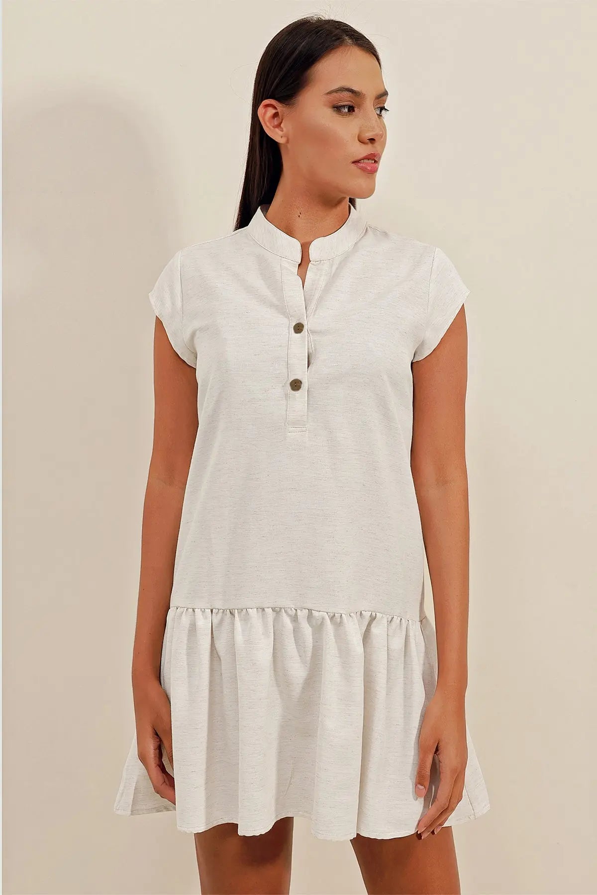 2425 keten mini elbise - Justyol