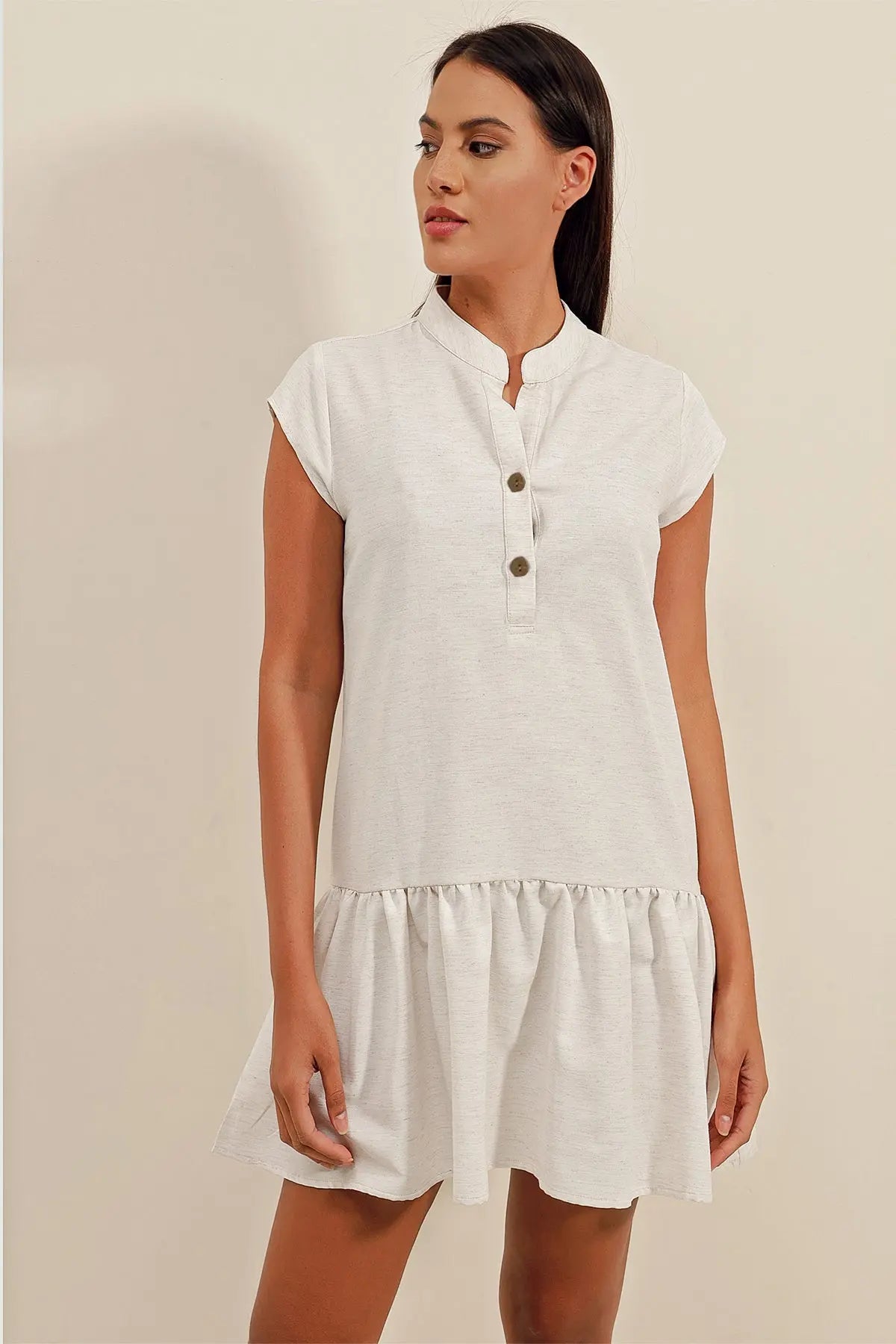 2425 keten mini elbise - Justyol