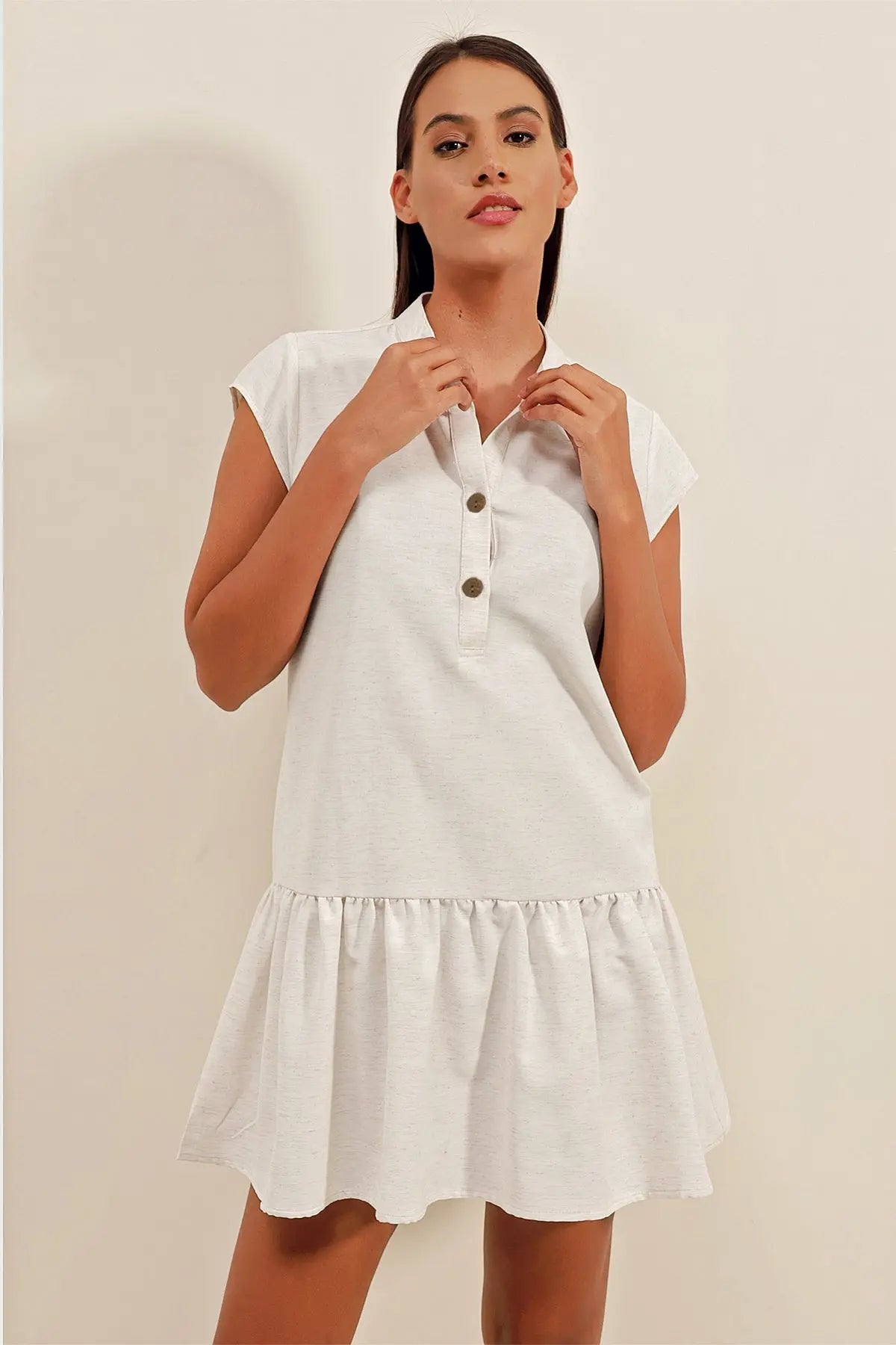 2425 keten mini elbise - Justyol