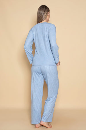 dreamy uzun kollu desenli düğmeli yaka pijama takimi - Justyol